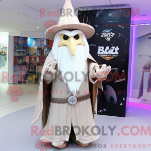 Beige Wizard mascot costume...