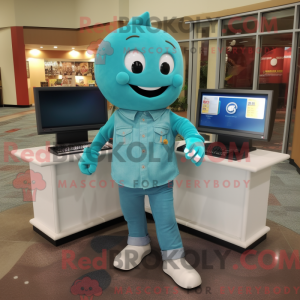 Turquoise Computer mascot...