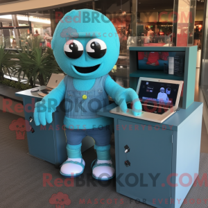 Turquoise Computer mascot...