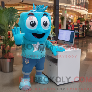 Turquoise Computer mascot...