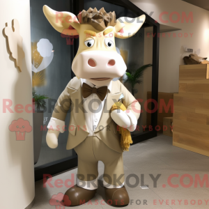 Beige Zebu-maskotdraktfigur...