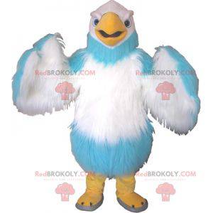 Mascotte de vautour blanc et bleu poilu. Mascotte d'aigle -