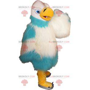 Hairy white and blue vulture mascot. Eagle mascot -