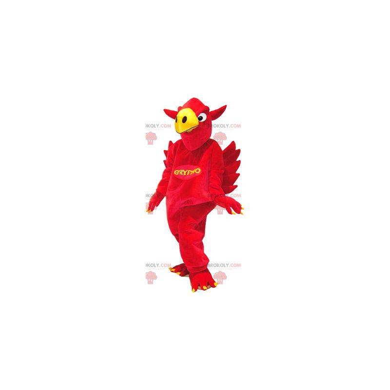 Mascot red and yellow griffin with a helmet and tools. Vulture