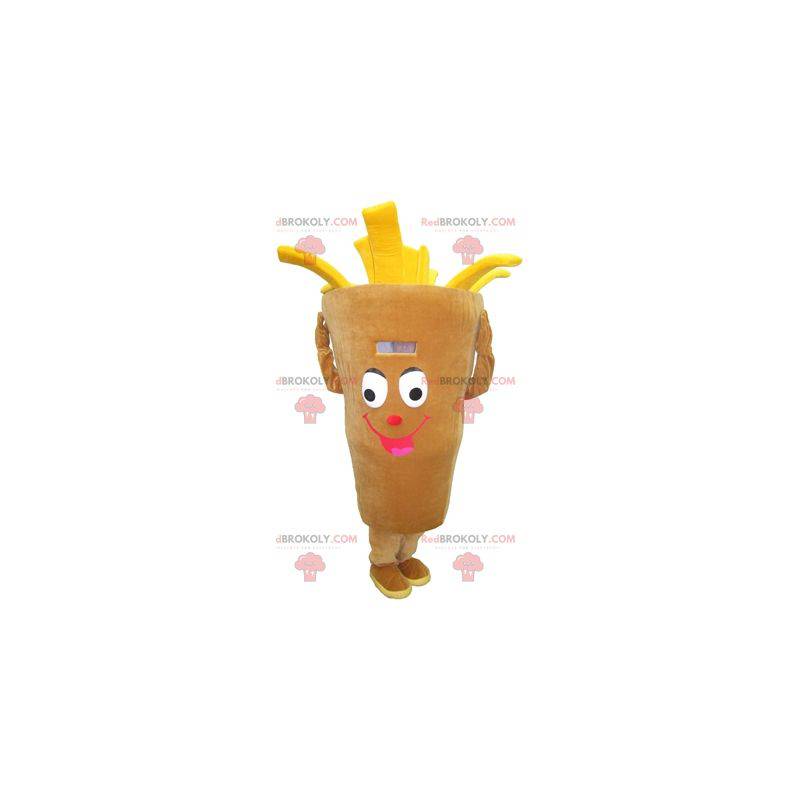 Maskot kegle af pommes frites. Mascot snackchipsbutik -