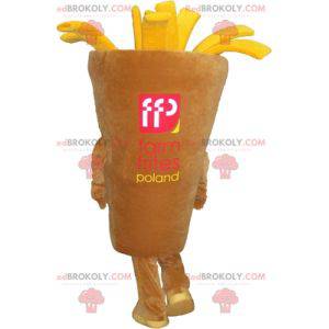 Maskot kegle af pommes frites. Mascot snackchipsbutik -