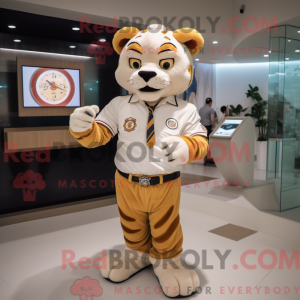 Beige Tiger maskot kostume...