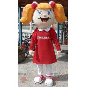 Mascote loira com colchas e um vestido - Redbrokoly.com