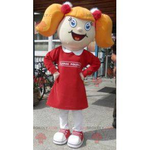 Mascote loira com colchas e um vestido - Redbrokoly.com
