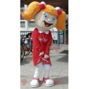 Maskot blondýnka s přikrývkami a šaty - Redbrokoly.com