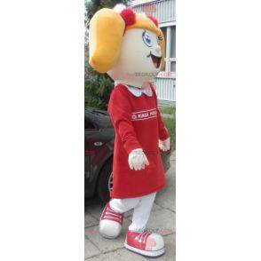 Mascot chica rubia con edredones y un vestido - Redbrokoly.com