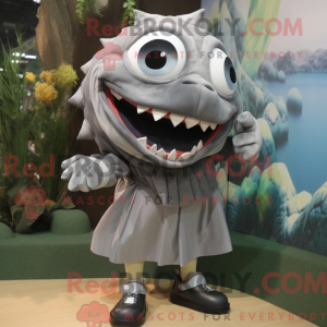 Grå Piranha maskot kostume...
