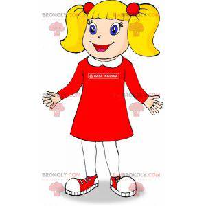 Mascot chica rubia con edredones y un vestido - Redbrokoly.com