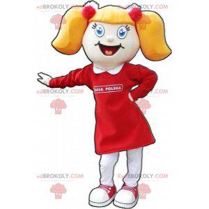 Mascote loira com colchas e um vestido - Redbrokoly.com