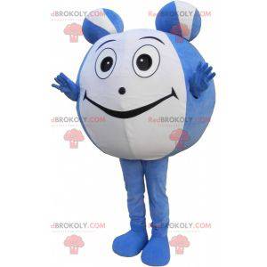 Mascote do boneco de neve redondo azul e branco. Bola gigante -