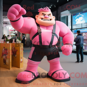 Pink Strongman mascot...