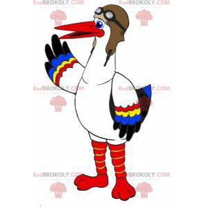 White stork mascot with colorful wings - Redbrokoly.com