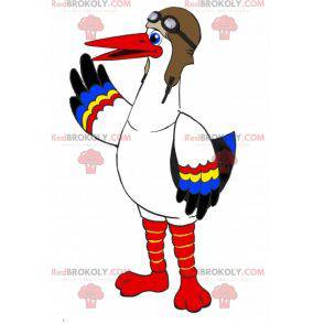 Mascote da cegonha-branca com asas coloridas - Redbrokoly.com