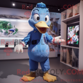 Fantasia de mascote de ganso azul com macacão e bonés - Mascotes gansos - REBROKO_239030 - RedBrokoly.com