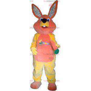 Mascotte de lapin en peluche rose et jaune - Redbrokoly.com