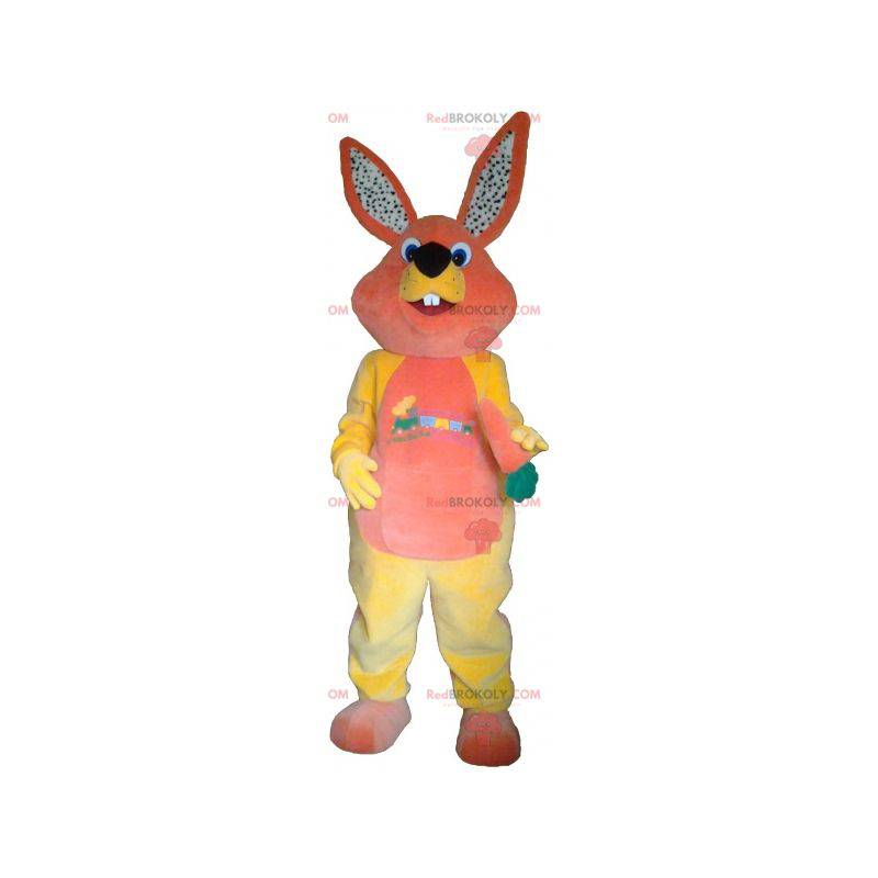 Mascotte de lapin en peluche rose et jaune - Redbrokoly.com