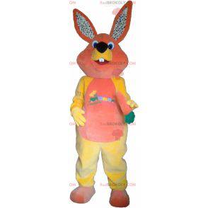 Mascote coelho de pelúcia rosa e amarelo - Redbrokoly.com