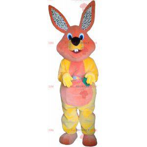 Mascote coelho de pelúcia rosa e amarelo - Redbrokoly.com