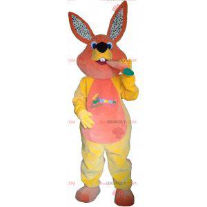Roze en geel pluche konijn mascotte - Redbrokoly.com