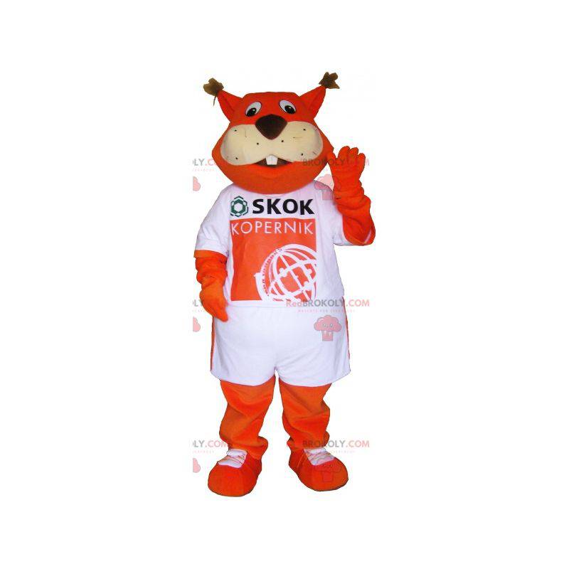 Mascota de zorro naranja con una camiseta - Redbrokoly.com