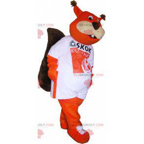 Orange rävmaskot som bär en t-shirt - Redbrokoly.com