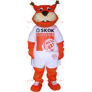 Orange Fuchs Maskottchen, das ein T-Shirt trägt - Redbrokoly.com