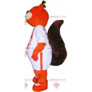 Orange ræv maskot iført en t-shirt - Redbrokoly.com
