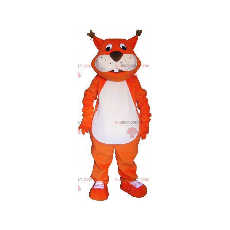 Mascot zorro naranja gigante con una cola grande -