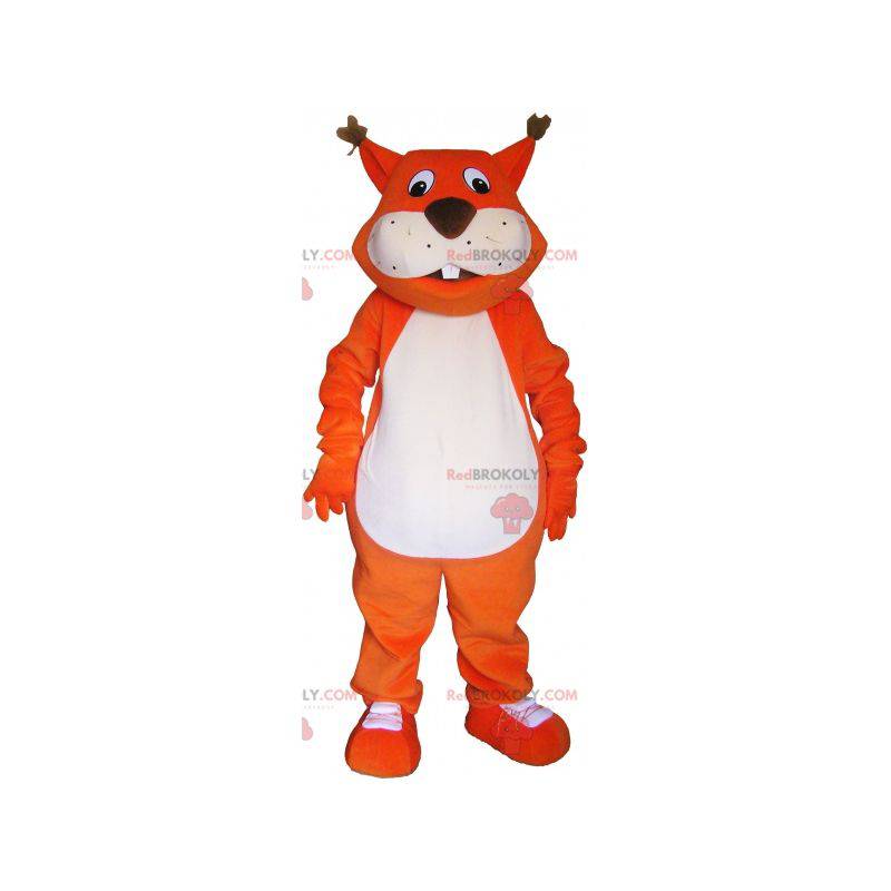 Mascote raposa laranja gigante com rabo grande - Redbrokoly.com