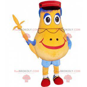 Pear-shaped yellow snowman mascot with a cap - Redbrokoly.com