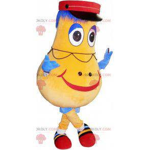 Pear-shaped yellow snowman mascot with a cap - Redbrokoly.com