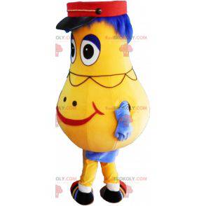 Mascota de muñeco de nieve amarillo en forma de pera con gorra