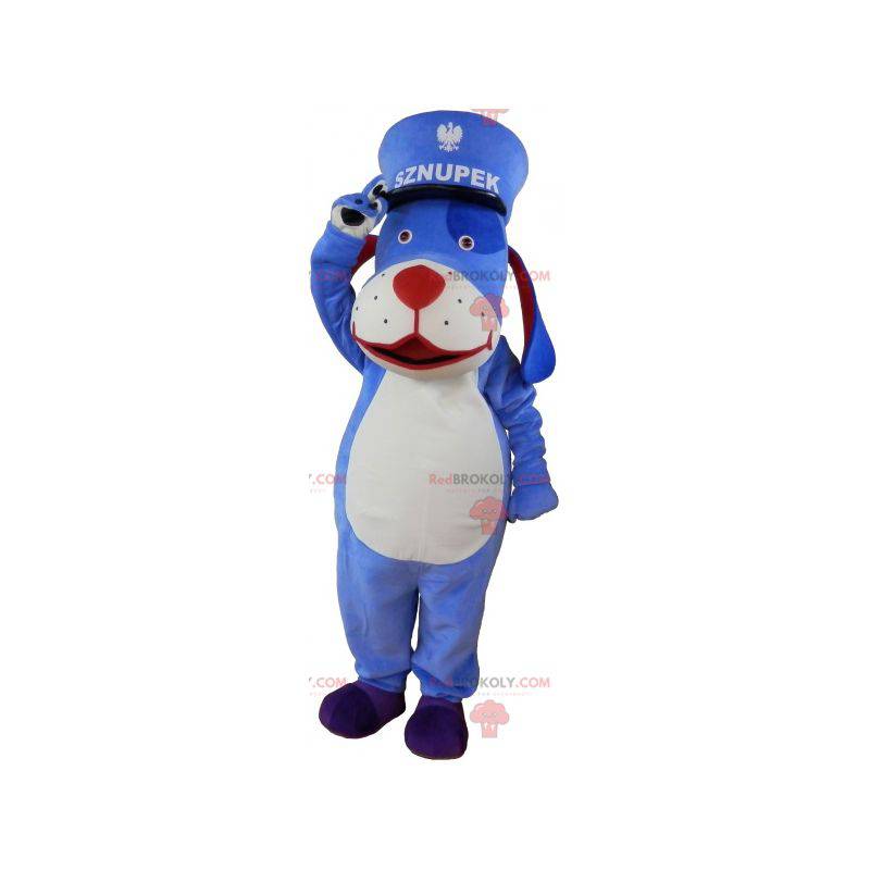 Blauw-witte hondmascotte met een kepi - Redbrokoly.com