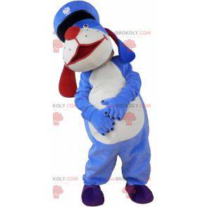 Blå og hvit hundemaskot med kepi - Redbrokoly.com
