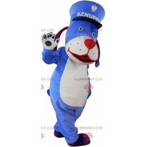 Mascotte cane blu e bianco con un kepi - Redbrokoly.com