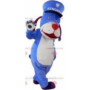 Blauw-witte hondmascotte met een kepi - Redbrokoly.com