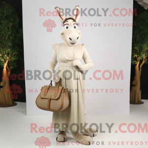 Beige ezel mascottekostuum...