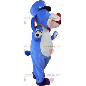 Blå og hvit hundemaskot med kepi - Redbrokoly.com