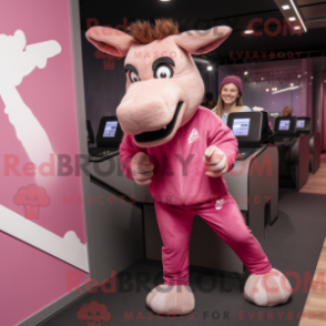 Fantasia de mascote de burro rosa com calça de moletom e cachecóis - Burros mascotes - REBROKO_239540 - RedBrokoly.com