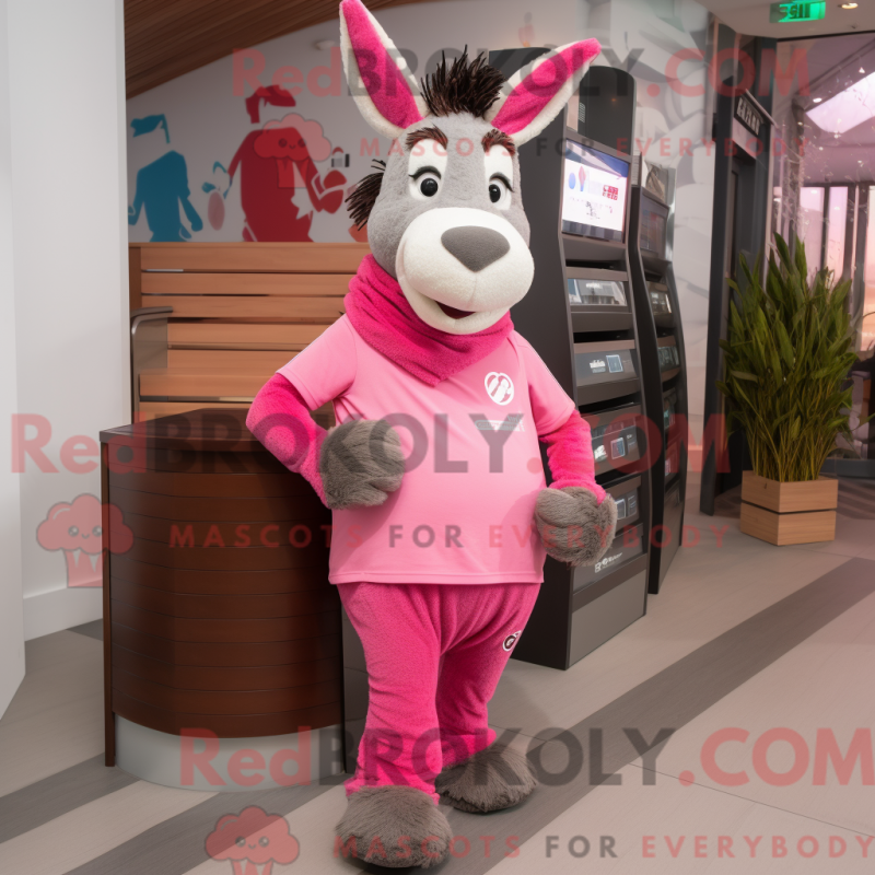 Fantasia de mascote de burro rosa com calça de moletom e cachecóis - Burros mascotes - REBROKO_239543 - RedBrokoly.com