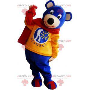 Modrý medvěd maskot na sobě červený šátek - Redbrokoly.com