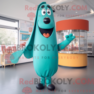 Teal Hot Dog Maskottchen...