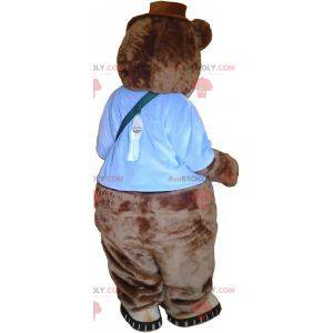 Großes braunes Teddy-Maskottchen mit einer Tasche -