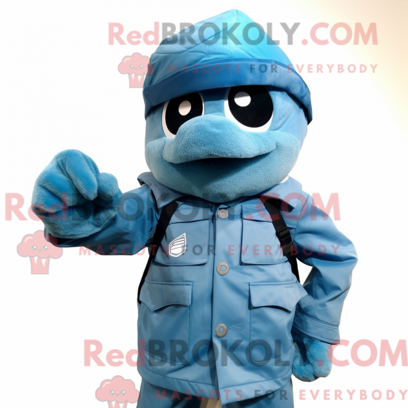 Fantasia de mascote Commando azul com casaco e faixas de cabeça - Mascotes de comando - REBROKO_239664 - RedBrokoly.com