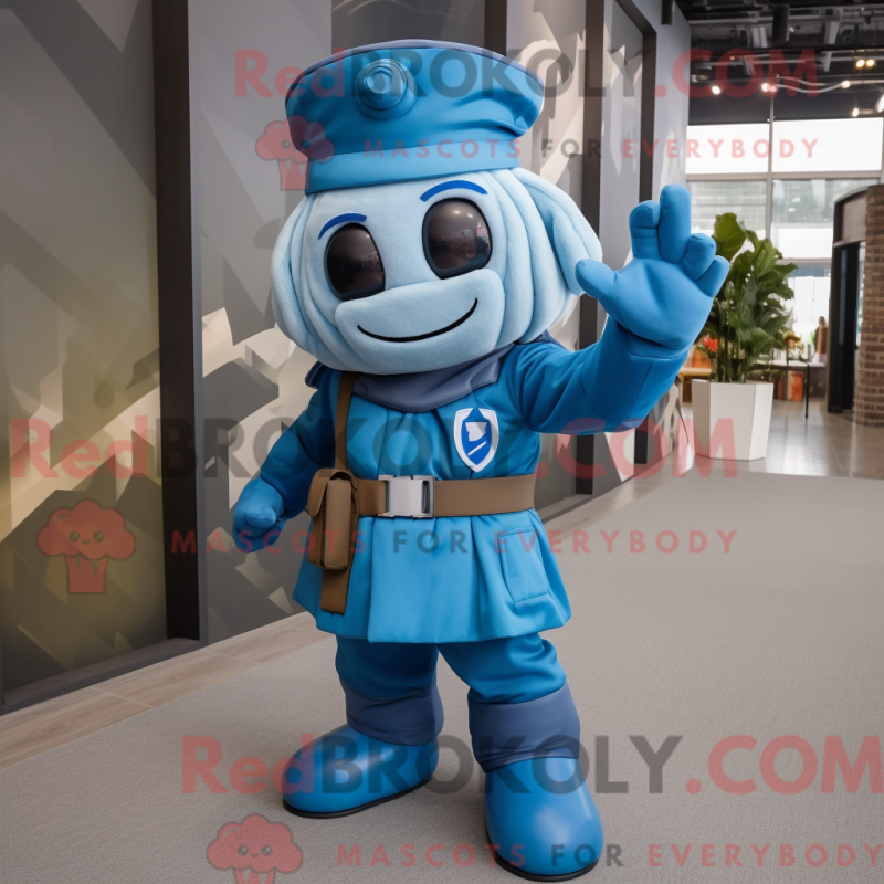 Fantasia de mascote Commando azul com casaco e faixas de cabeça - Mascotes de comando - REBROKO_239667 - RedBrokoly.com